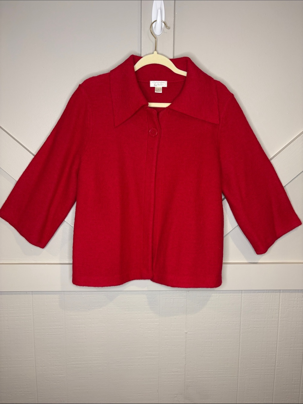 Christopher & Banks Red Wool Blend Jacket Coat Vibrant Holiday Office Mature